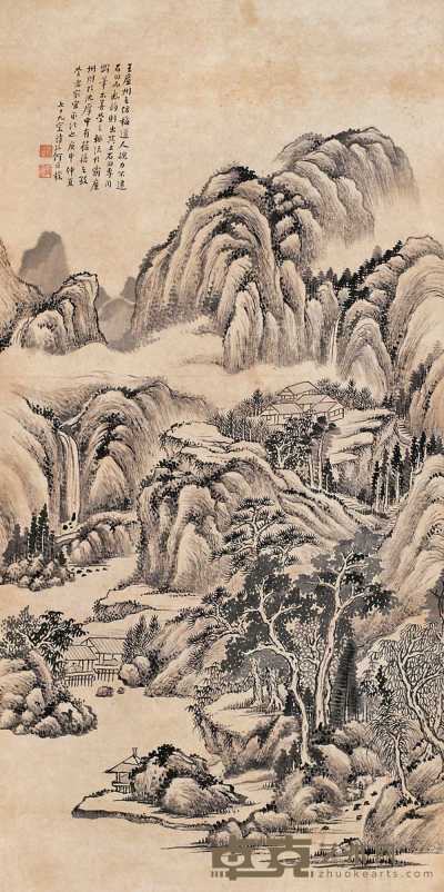 何维朴 庚申（1920年）作 乔岳松云图 镜心 105×52cm